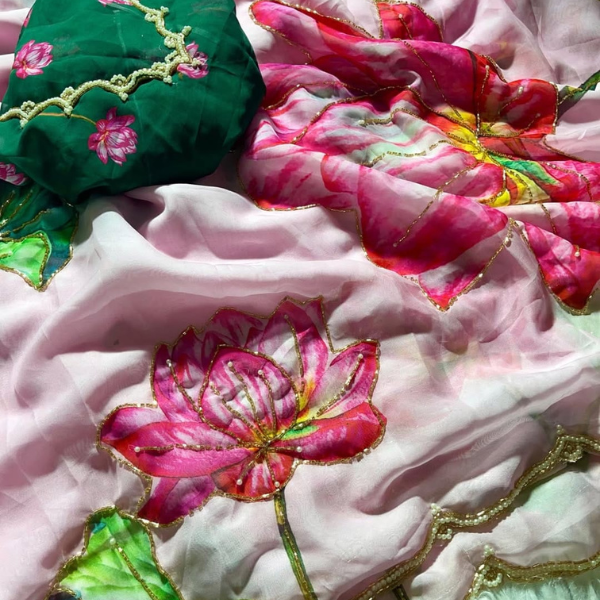 Pure soft georgette silk saree with digital prints flower