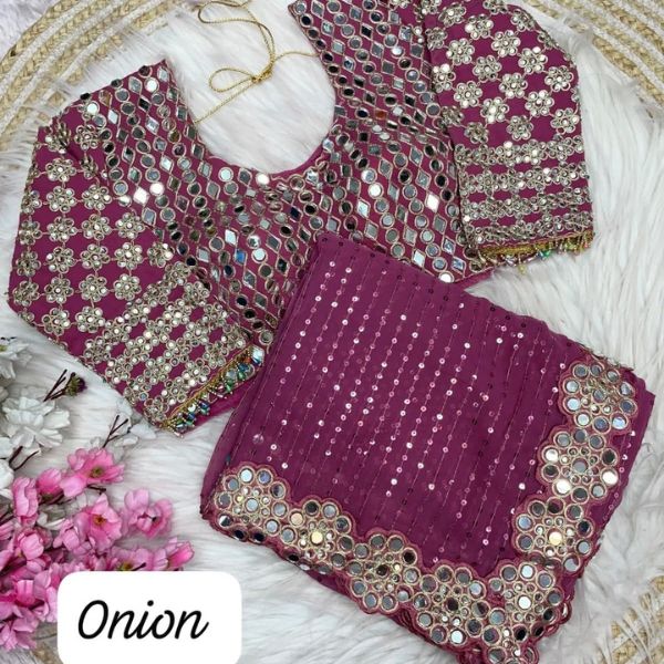 Heavy Banarasi Crush Embroidered Saree Set (3)