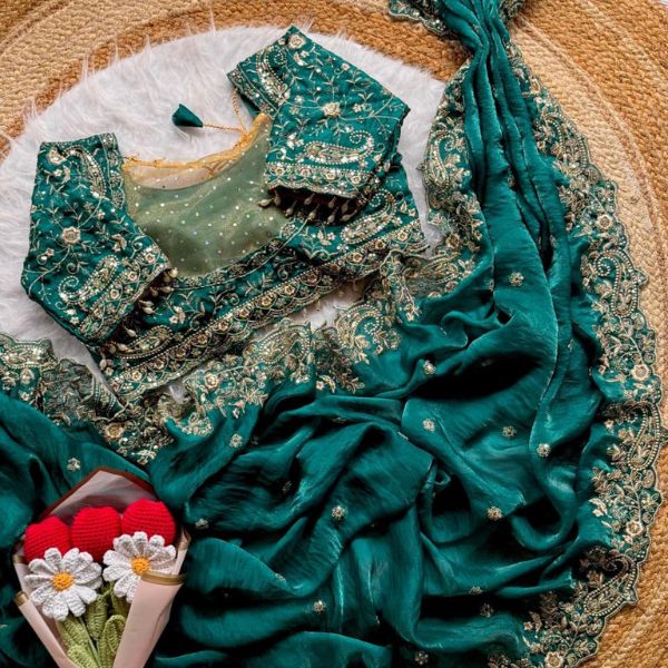 Luxury Soft Fandy Satin Embroidered Saree (2)