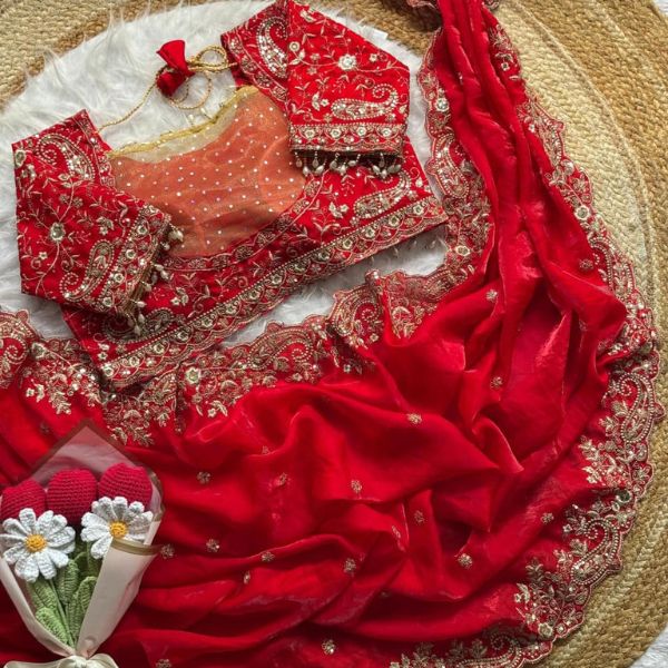 Luxury Soft Fandy Satin Embroidered Saree (3)
