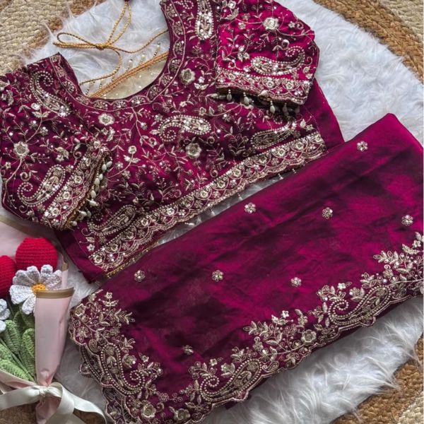 Luxury Soft Fandy Satin Embroidered Saree (5)