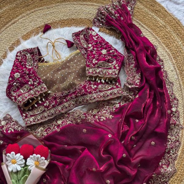 Luxury Soft Fandy Satin Embroidered Saree