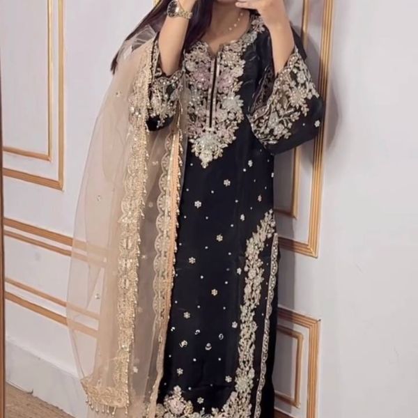 Premium Designer Party Wear Chinon Silk Top Plazzo & Dupatta Set
