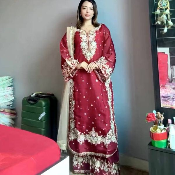 Premium Designer Party Wear Chinon Silk Top Plazzo & Dupatta Set (6)